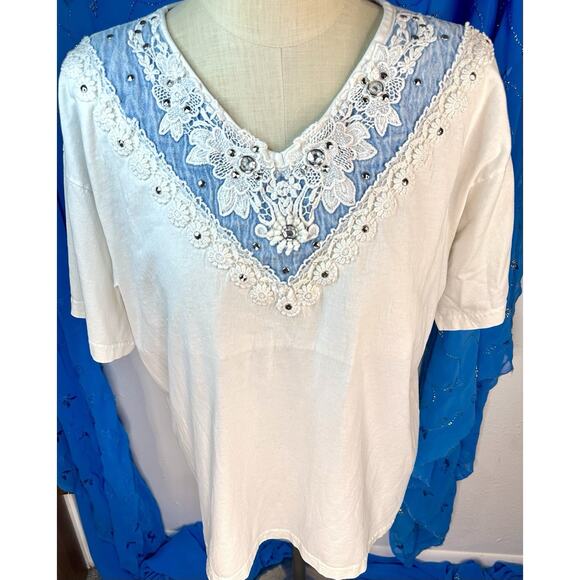 Anderson Tops - Vintage Y2K Denim Grandma Style Western T-shirt Size XL Anderson